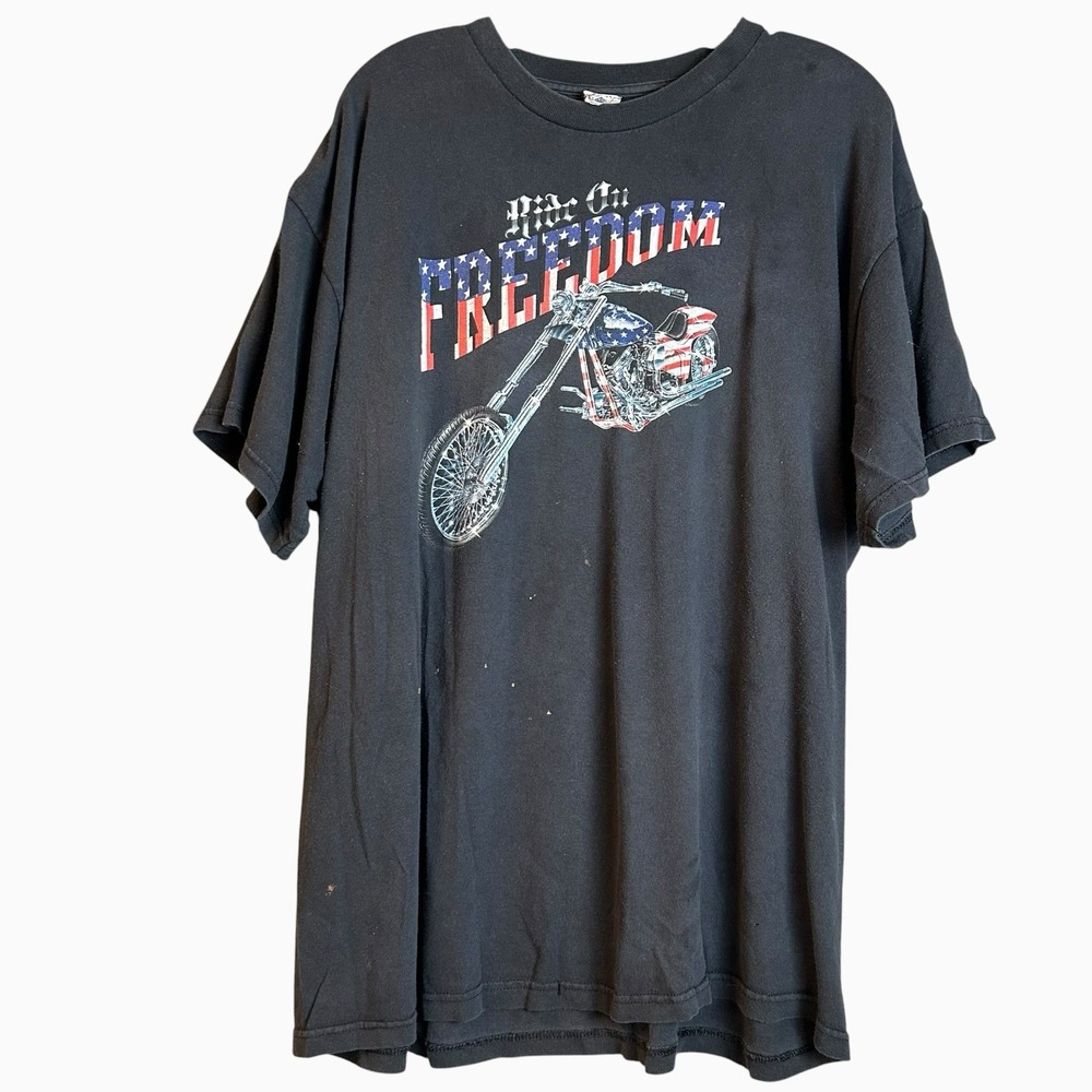 Ride On Freedom Motorcycles T-shirt Size 2XL USA Y2K Faded Black